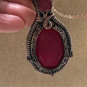 Wire Wrapped Raw Kashmir Red Ruby Pendant